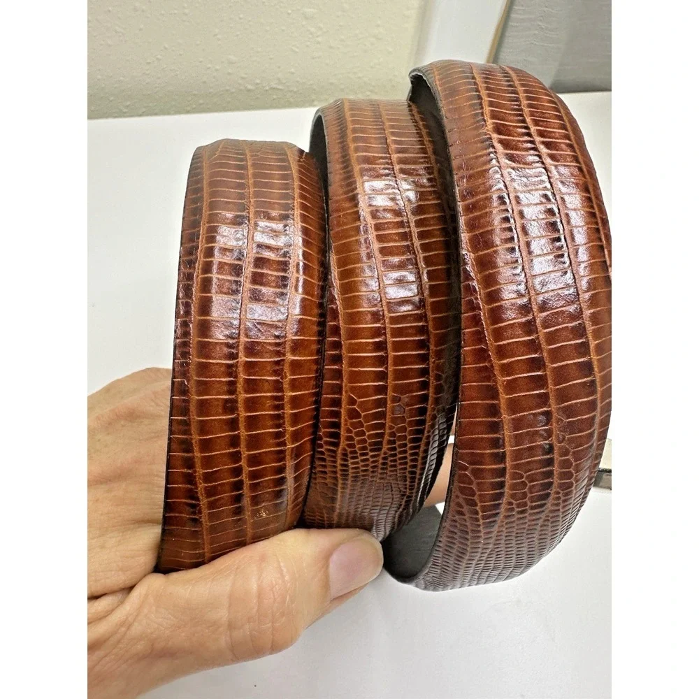 Remo Tulliani Mens Size 44 Genuine Leather Belt Brown Textured Lizard‎